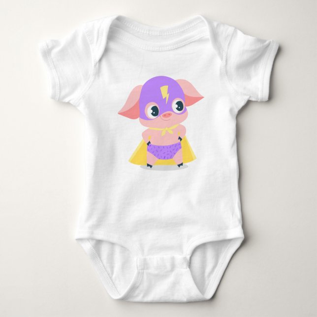 Superhero Pig Baby Sleeper Bodysuit  (Front)