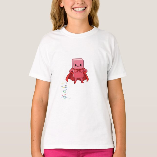 Superhero Pink Eraser Character Kids T-Shirt (Front)