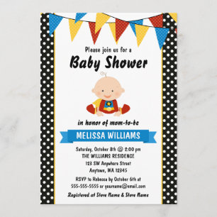 Superhero Polka Dot Bunting Baby Shower Invitation