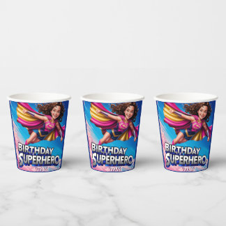 Superhero Power Girl Happy Birthday Paper Cups