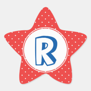 Superhero red blue polka dot kid monogram star sticker