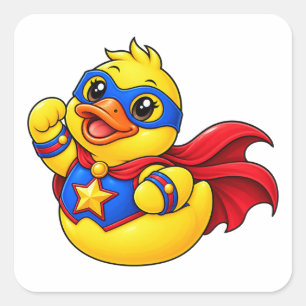 Superhero Rubber Duck Cartoon Hero Square Sticker