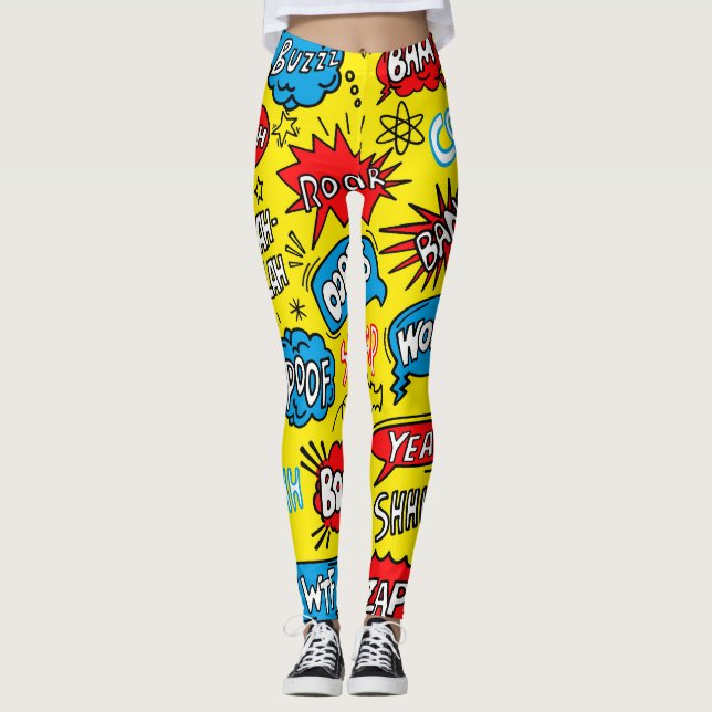 Superhero Saga: Cute Comic Patterns Leggings (Front)