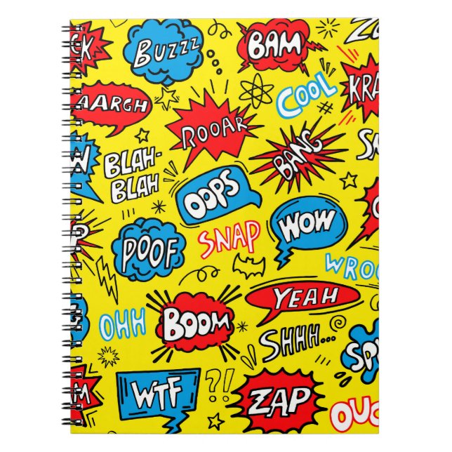Superhero Saga: Cute Comic Patterns Notebook (Front)