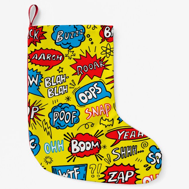 Superhero Saga: Cute Comic Patterns Small Christmas Stocking (Front)