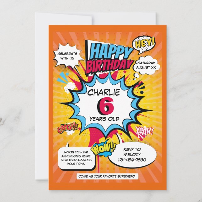 Superhero Theme Birthday Invitation (Front)