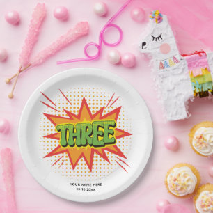 Superhero Theme Text Elegant kids 3rd Birthday Paper Plate