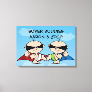 Superhero Twin Boys Personalised Canvas Wall Art
