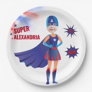 Superhero USA Stunning Girl Amazing Birthday Paper Plate