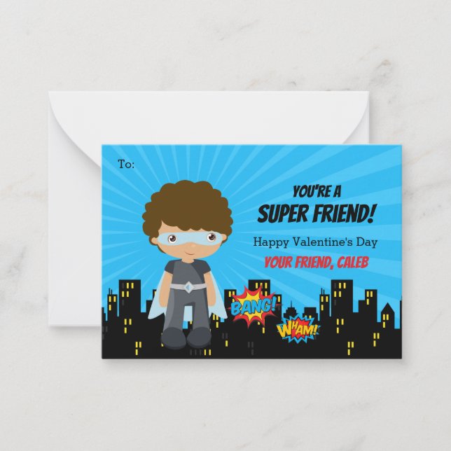 Superhero Valentine Card - Boys African American (Front)