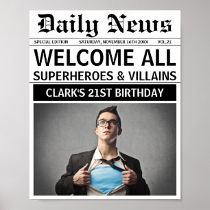 Superheroes and Villains Birthday Party Welcome Poster