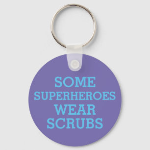 Superheroes in Scrubs Button Key Ring