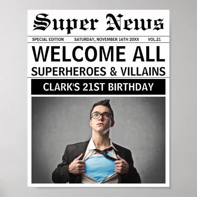 Superheroes or Villains Birthday Party Welcome  Poster (Front)