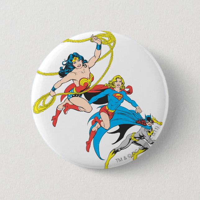 Superheroines Leap 6 Cm Round Badge (Front)