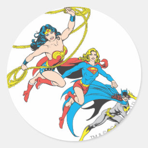 Superheroines Leap Classic Round Sticker