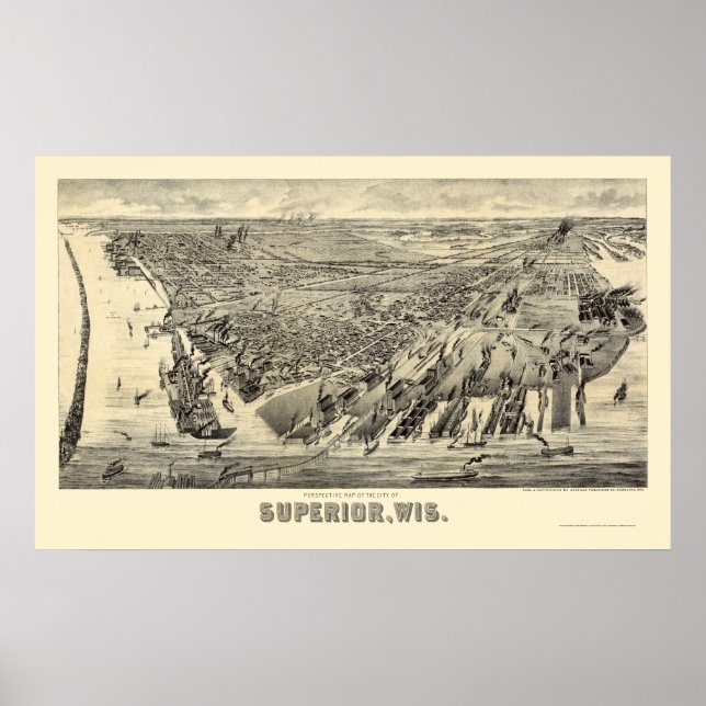 Superior, WI Panoramic Map - 1890 Poster (Front)