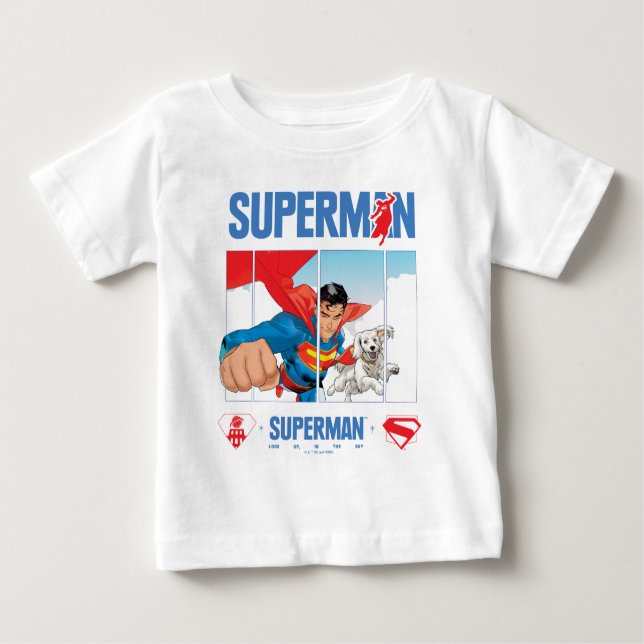 Superman and Krypto Take Flight Baby T-Shirt (Front)