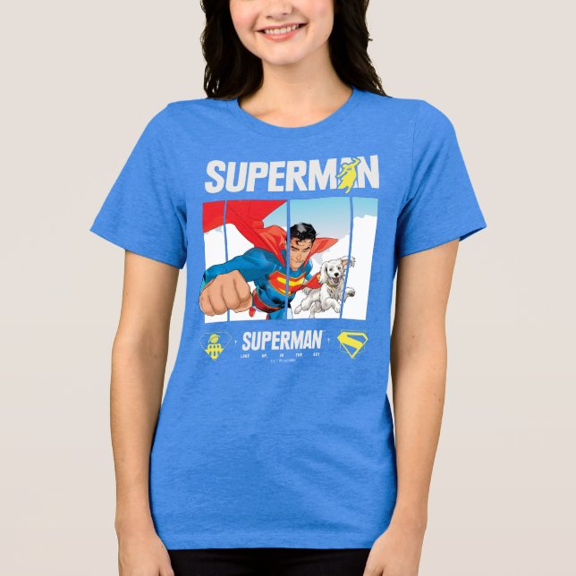 Superman and Krypto Take Flight Tri-Blend Shirt (Front)