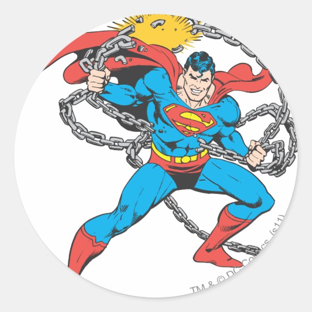 Superman Breaks Chains 3 Classic Round Sticker (Front)