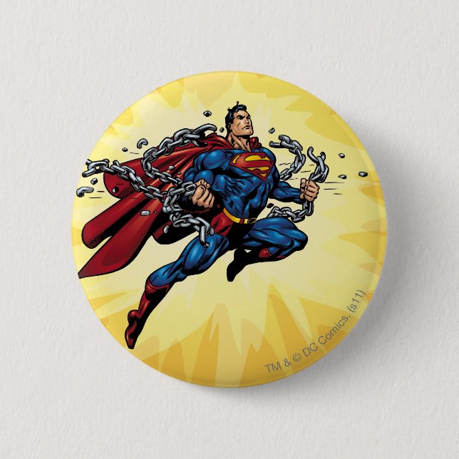 Superman breaks chains 6 cm round badge (Front)