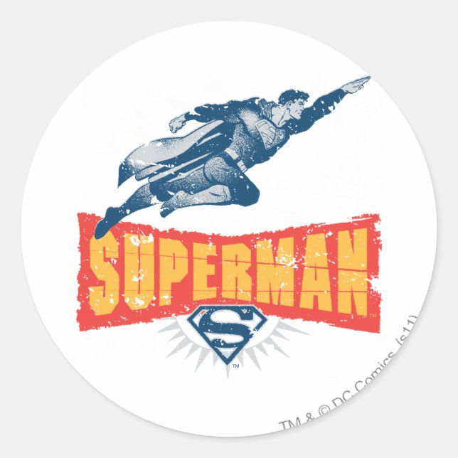 Superman distressed classic round sticker (Front)