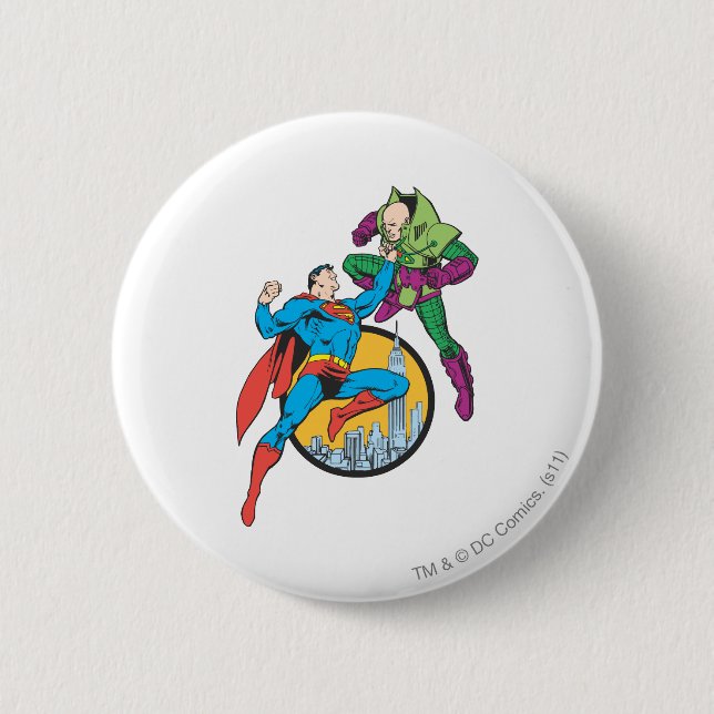 Superman Fights Lex Luthor 6 Cm Round Badge (Front)