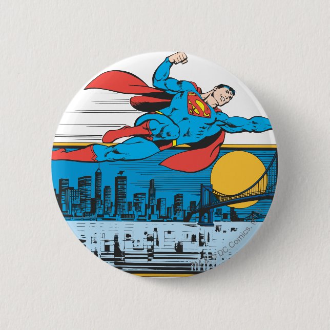 Superman Flies Across Town 6 Cm Round Badge (Front)
