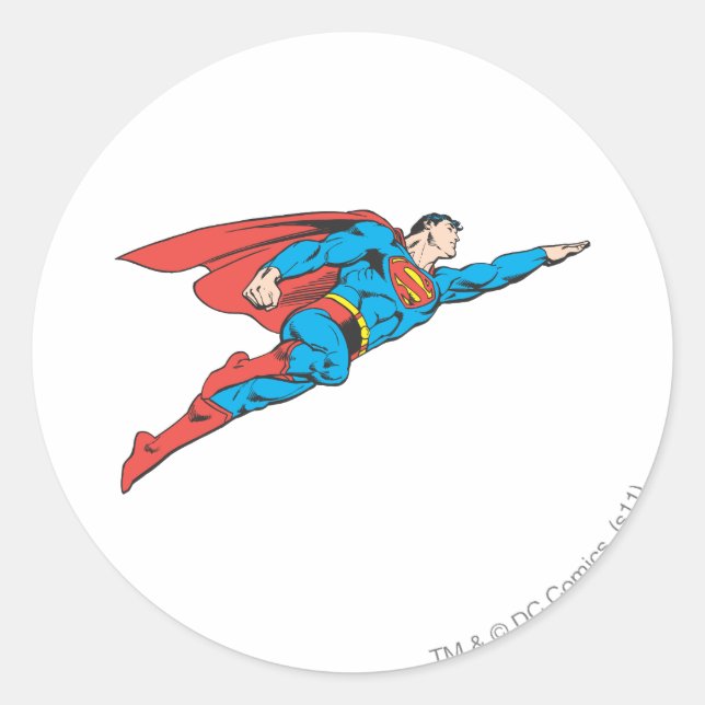 Superman Flying Right Classic Round Sticker (Front)