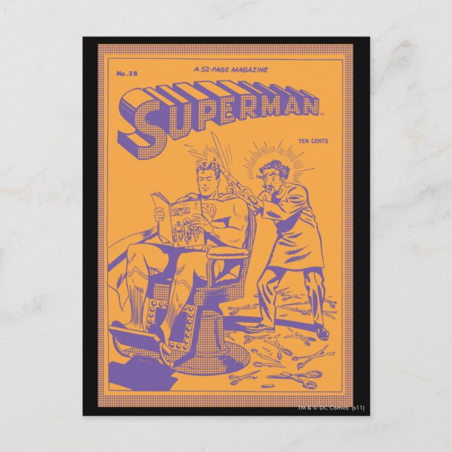 Superman gets a haircut postcard (Front)