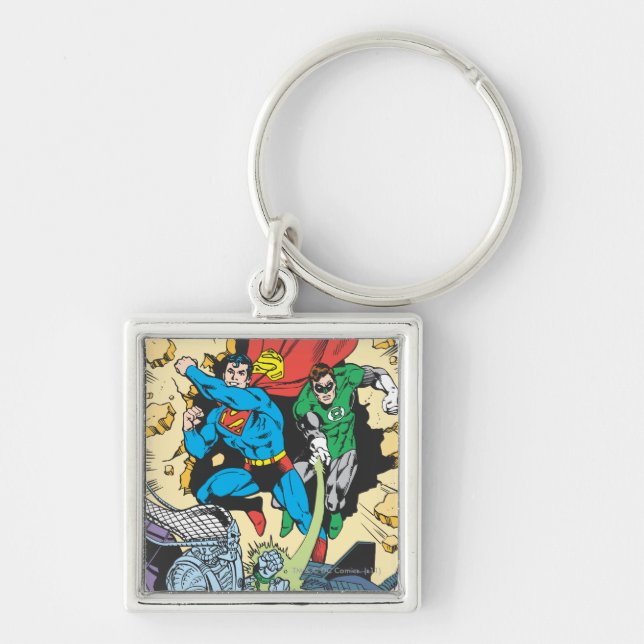 Superman & Green Lantern Fight Brainiac Key Ring (Front)