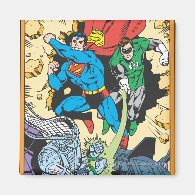 Superman & Green Lantern Fight Brainiac Magnet (Front)
