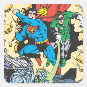 Superman & Green Lantern Fight Brainiac Square Sticker