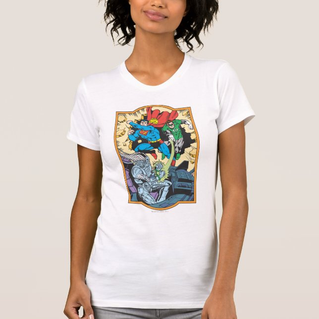 Superman & Green Lantern Fight Brainiac T-Shirt (Front)
