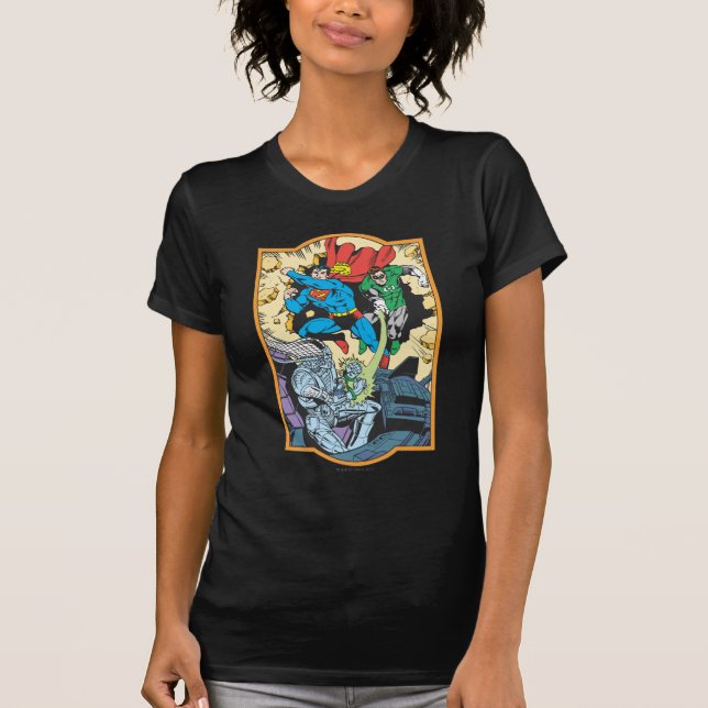 Superman & Green Lantern Fight Brainiac T-Shirt (Front)