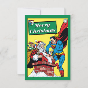 Superman Helping Santa Claus Down The Chimney Invitation