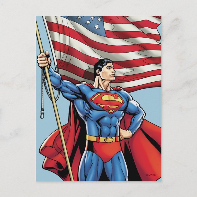 Superman Holding US Flag Postcard (Front)