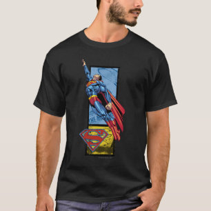 Superman jumps up with logo T-Shirt