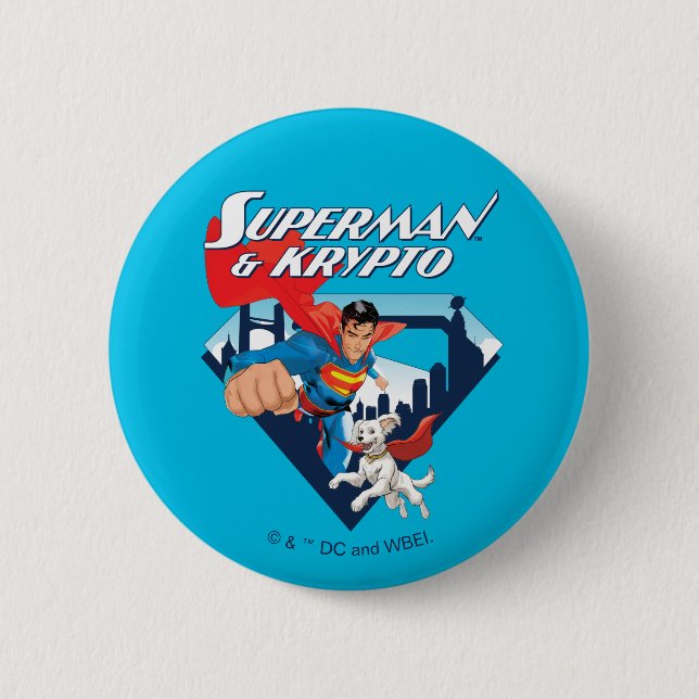 Superman & Krypto Soar 6 Cm Round Badge (Front)