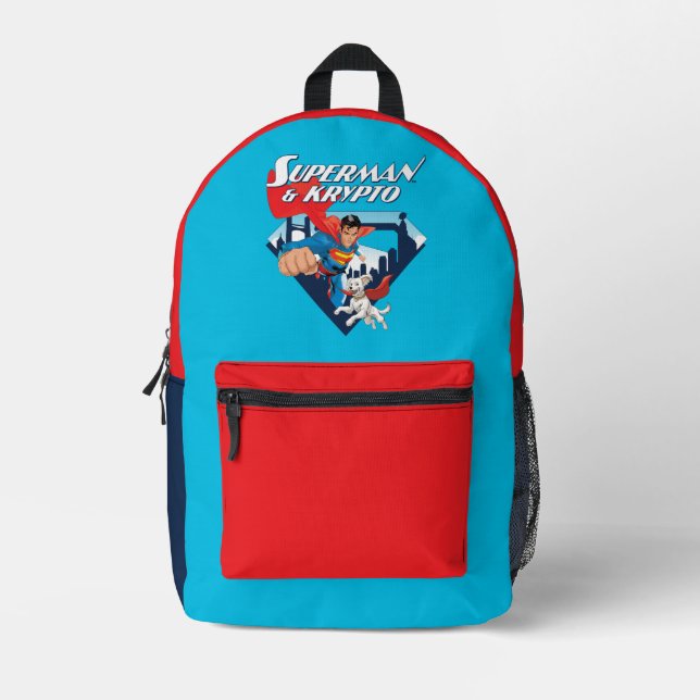 Superman & Krypto Soar Printed Backpack (Front)