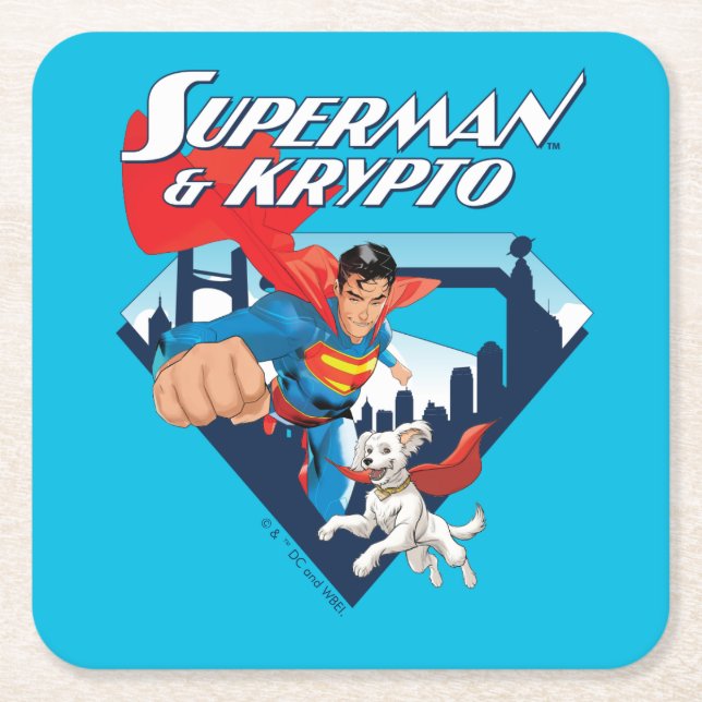 Superman & Krypto Soar Square Paper Coaster (Front)