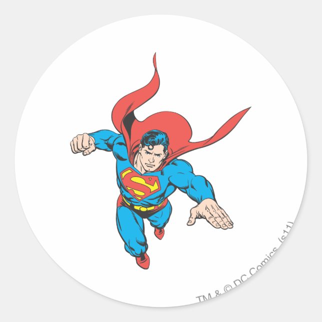 Superman Leaps Forward Classic Round Sticker (Front)