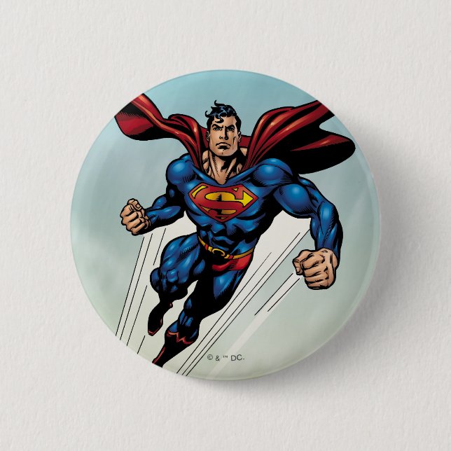 Superman leaps upward 6 cm round badge (Front)
