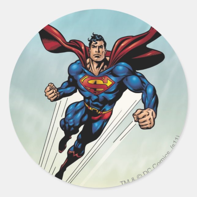 Superman leaps upward classic round sticker (Front)
