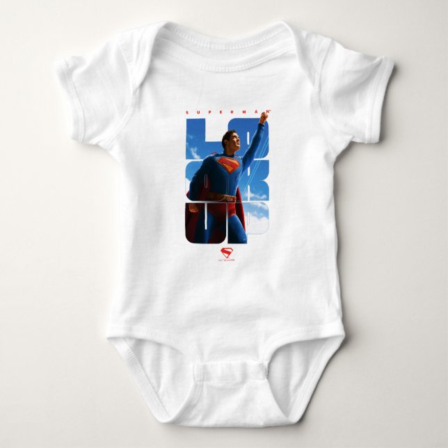 Superman Look Up Pose Baby Bodysuit (Front)