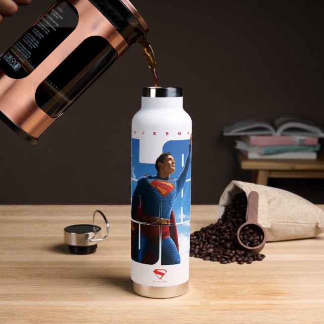 Superman Look Up Pose Water Bottle (Coffee)
