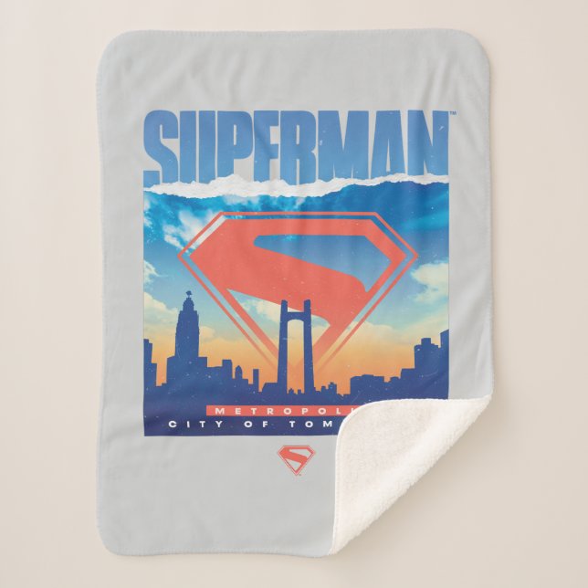 Superman Metropolis Skyline Sherpa Blanket (Front)