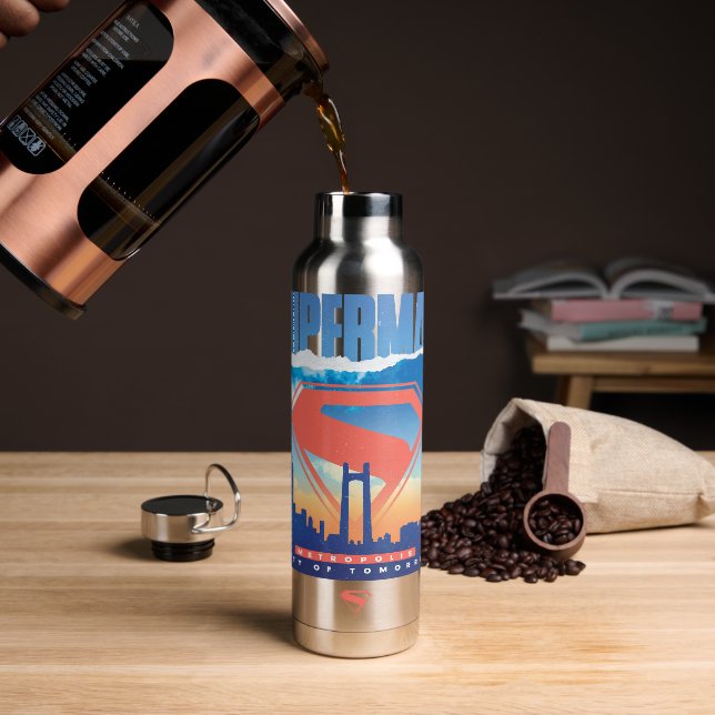 Superman Metropolis Skyline Water Bottle (Coffee)