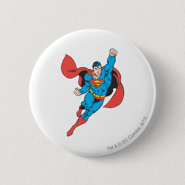 Superman Right Fist Raised 6 Cm Round Badge (Front)
