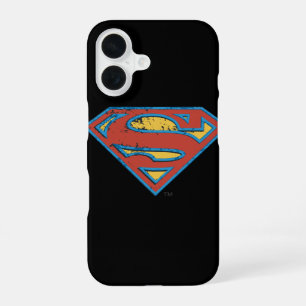Superman S-Shield Blue Outline Grunge Logo iPhone 16 Case