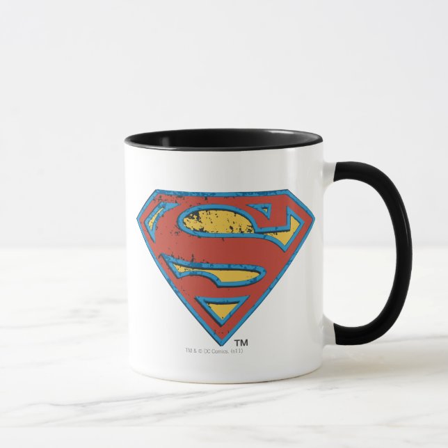 Superman S-Shield | Blue Outline Grunge Logo Mug (Right)